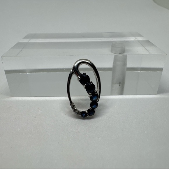 14k White Gold Diamond & Sapphire Gemstone Slide...